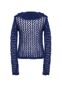 Pull cosy à carreaux en mohair - Bleu