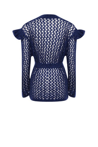 Gilet cosy à carreaux en mohair - Bleu