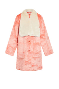 Manteau en satin et fourrure - Rose