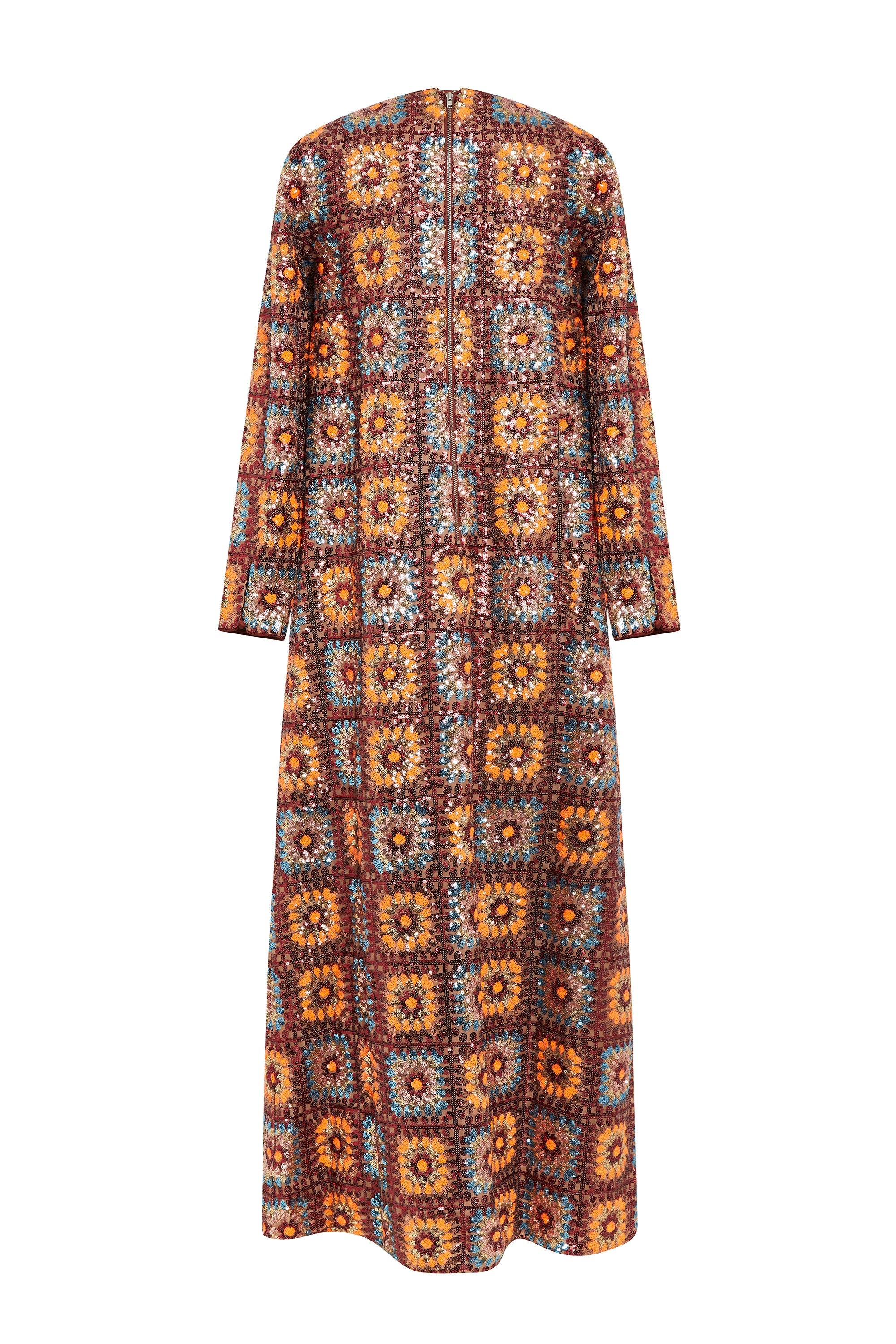 Robe longue en crochet et paillettes - Chocolat