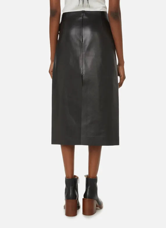 Jupe classique en cuir nappa - Noir