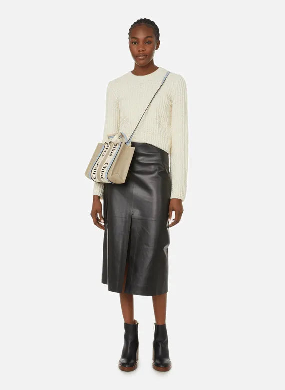 Jupe classique en cuir nappa - Noir