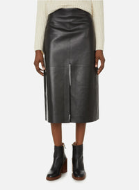 Jupe classique en cuir nappa - Noir