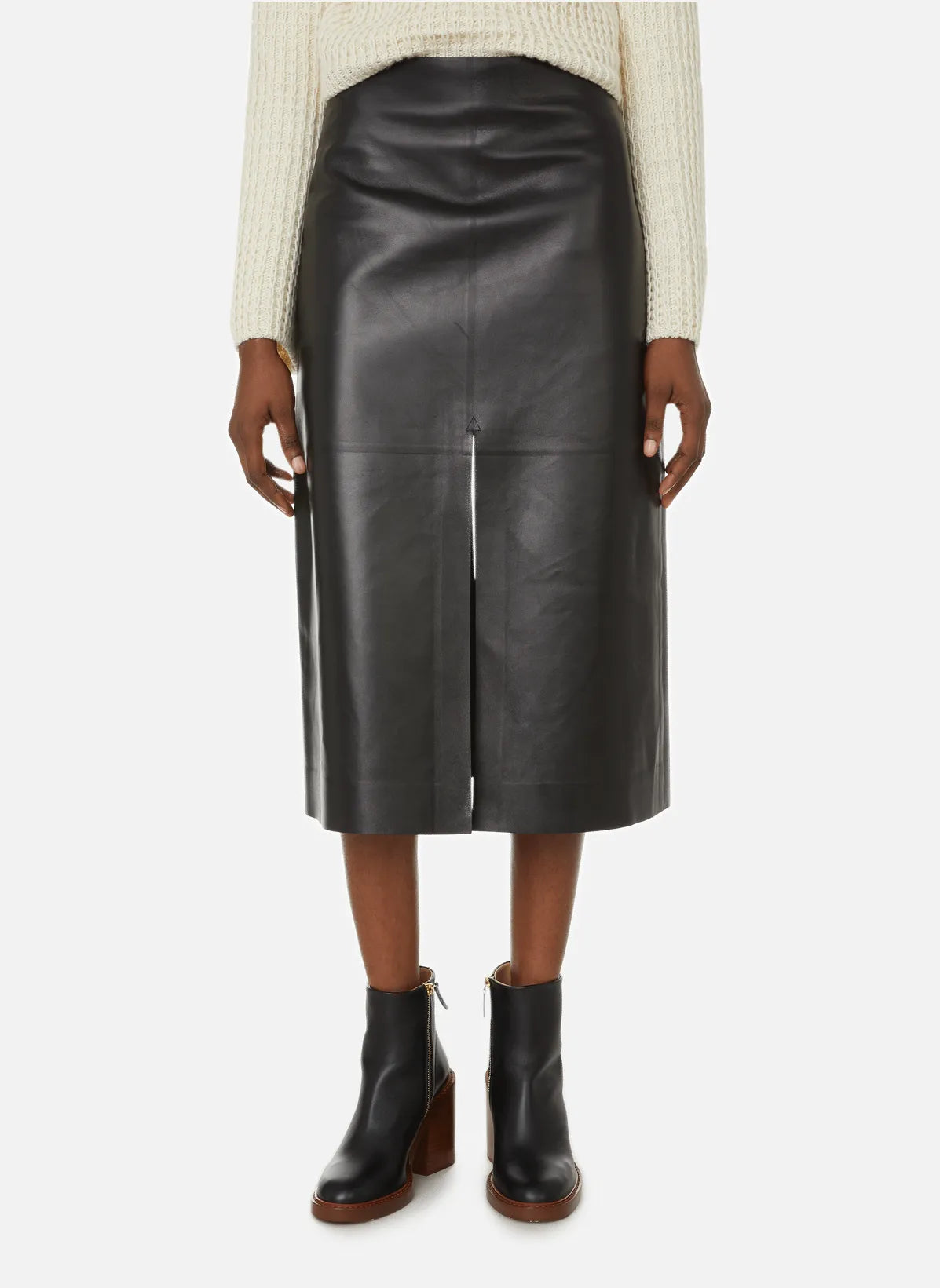 Jupe classique en cuir nappa - Noir