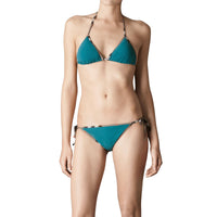 Bikini triangle à bordure motif check - Teal