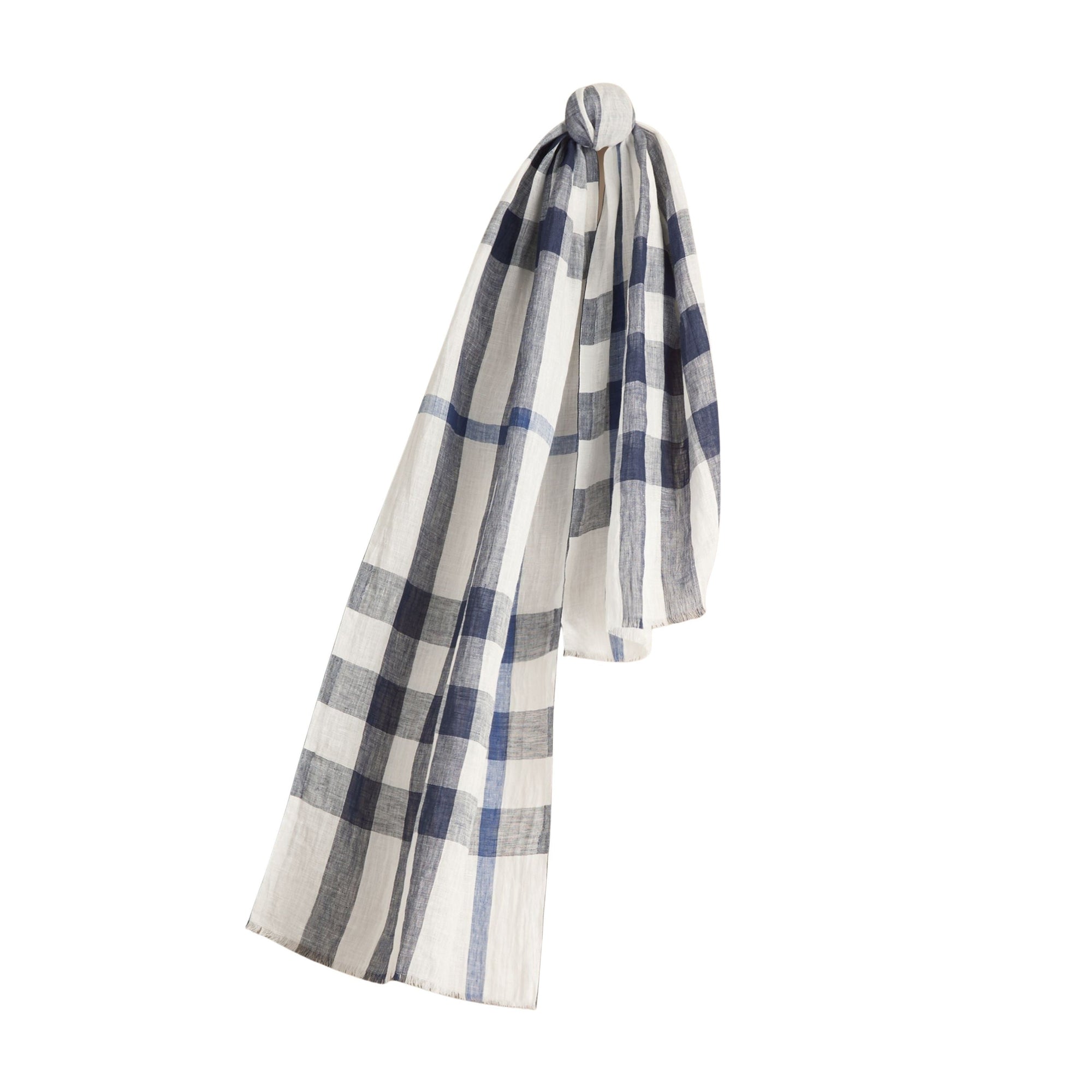 Écharpe en lin à motif check et effet froissé - Chalk White Check