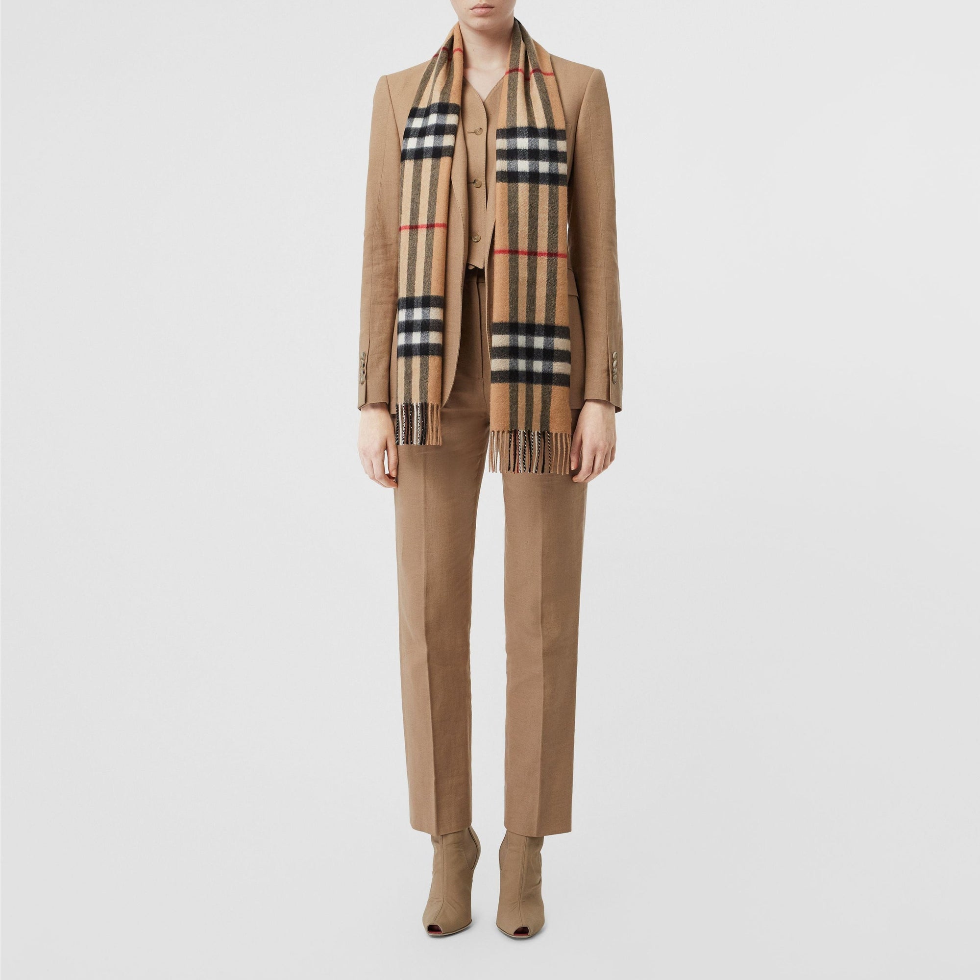 Écharpe en cachemire à motif check classique - Camel Check