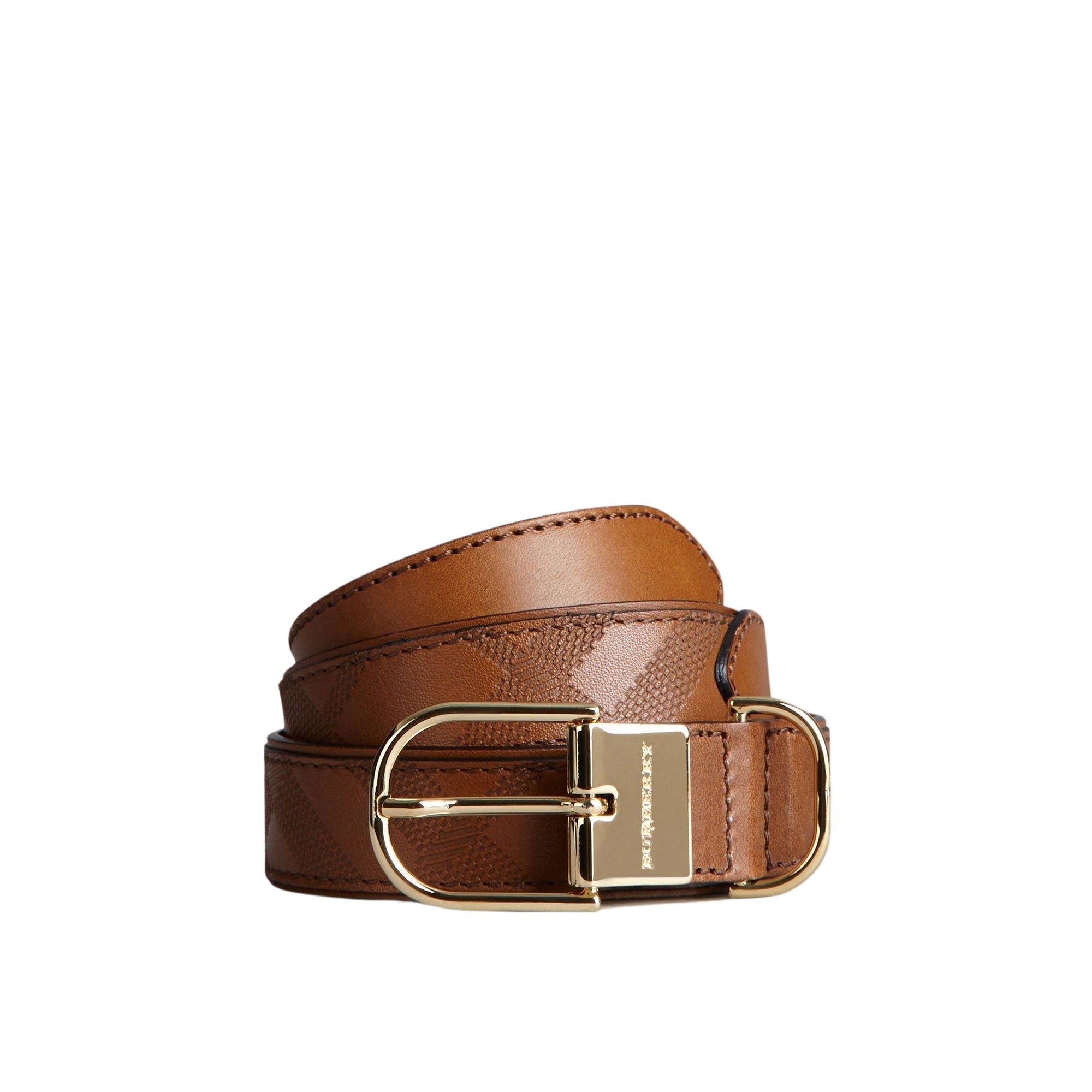 Ceinture en cuir London à motif Check en relief - Tan