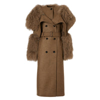 Trench en laine et cachemire avec shearling - Dark Mahogany