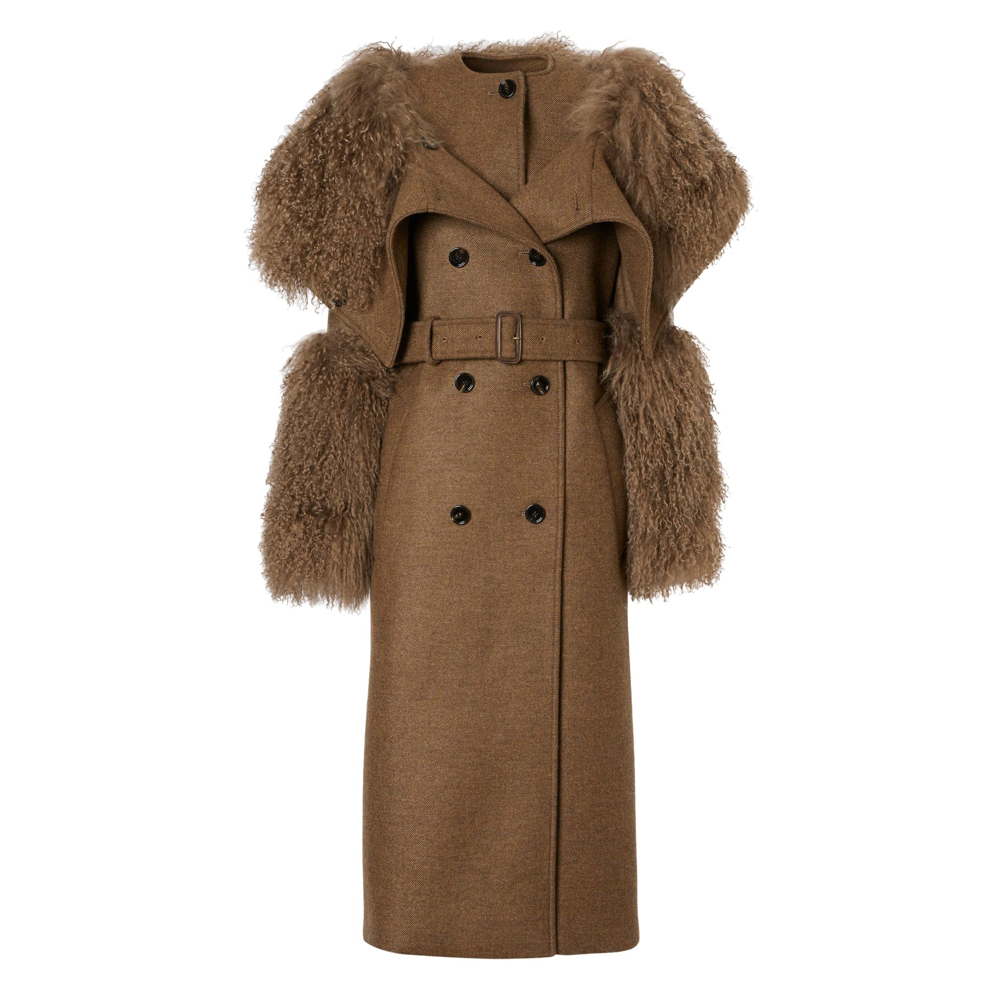 Trench en laine et cachemire avec shearling - Dark Mahogany