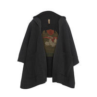 Cape à capuche en laine mélangée avec écusson jacquard - Charcoal