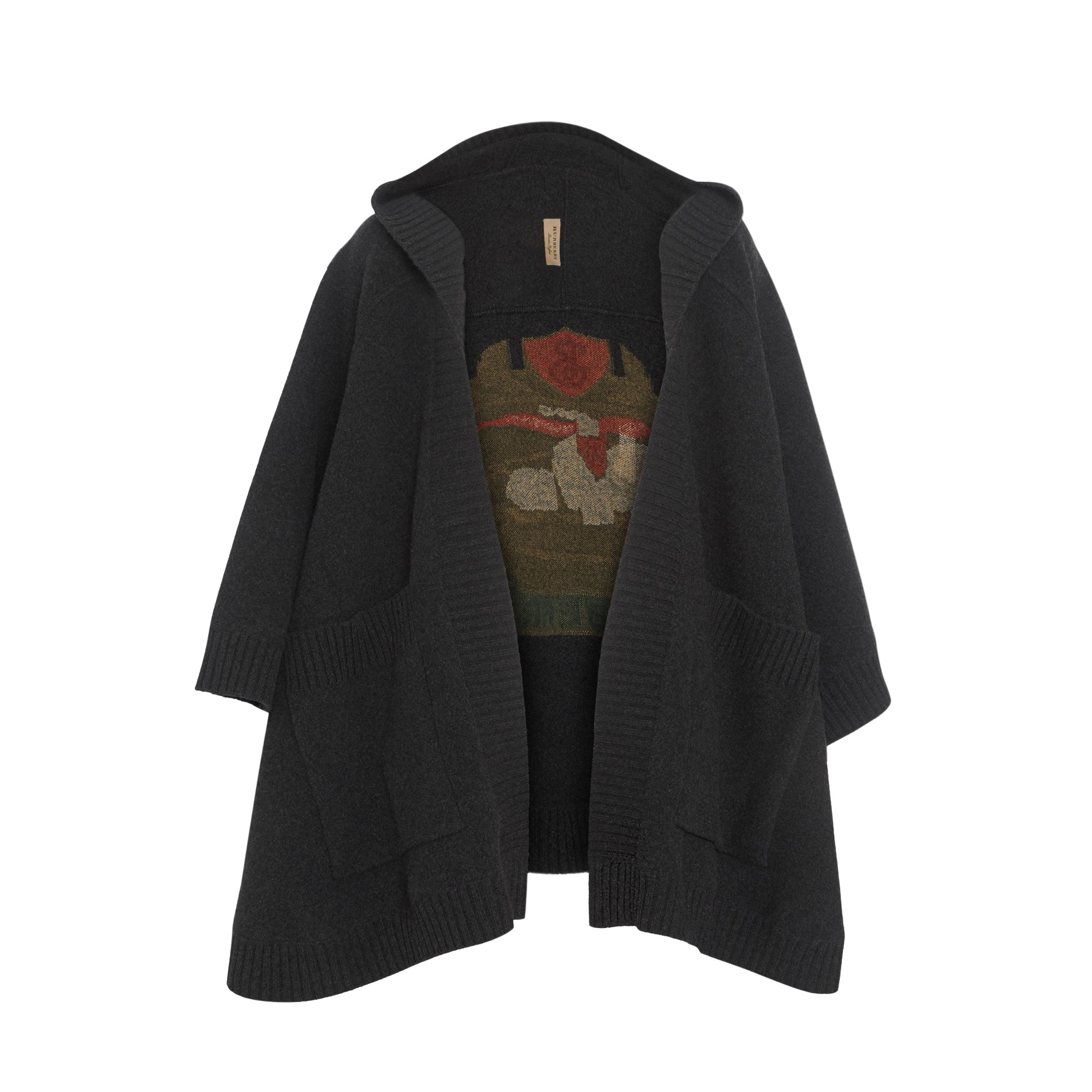 Cape à capuche en laine mélangée avec écusson jacquard - Charcoal