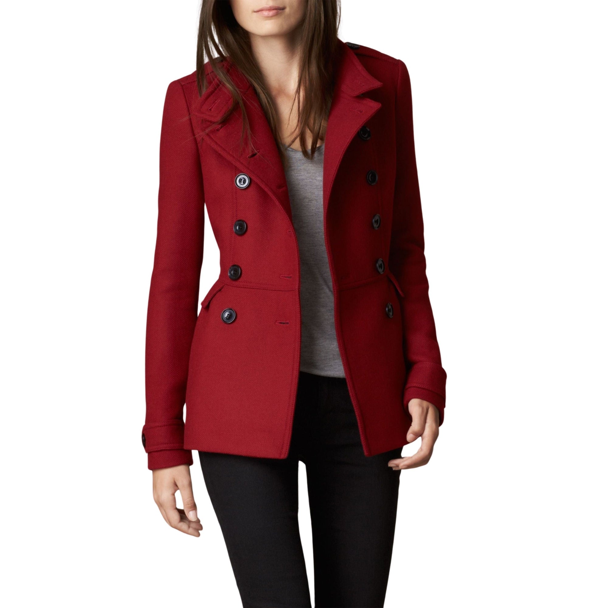 2 qty Manteau péplum en sergé de laine mélangée - Damson Red