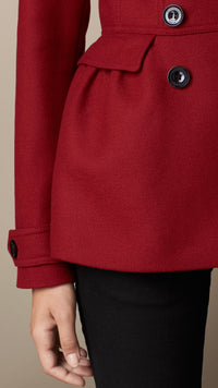 2 qty Manteau péplum en sergé de laine mélangée - Damson Red