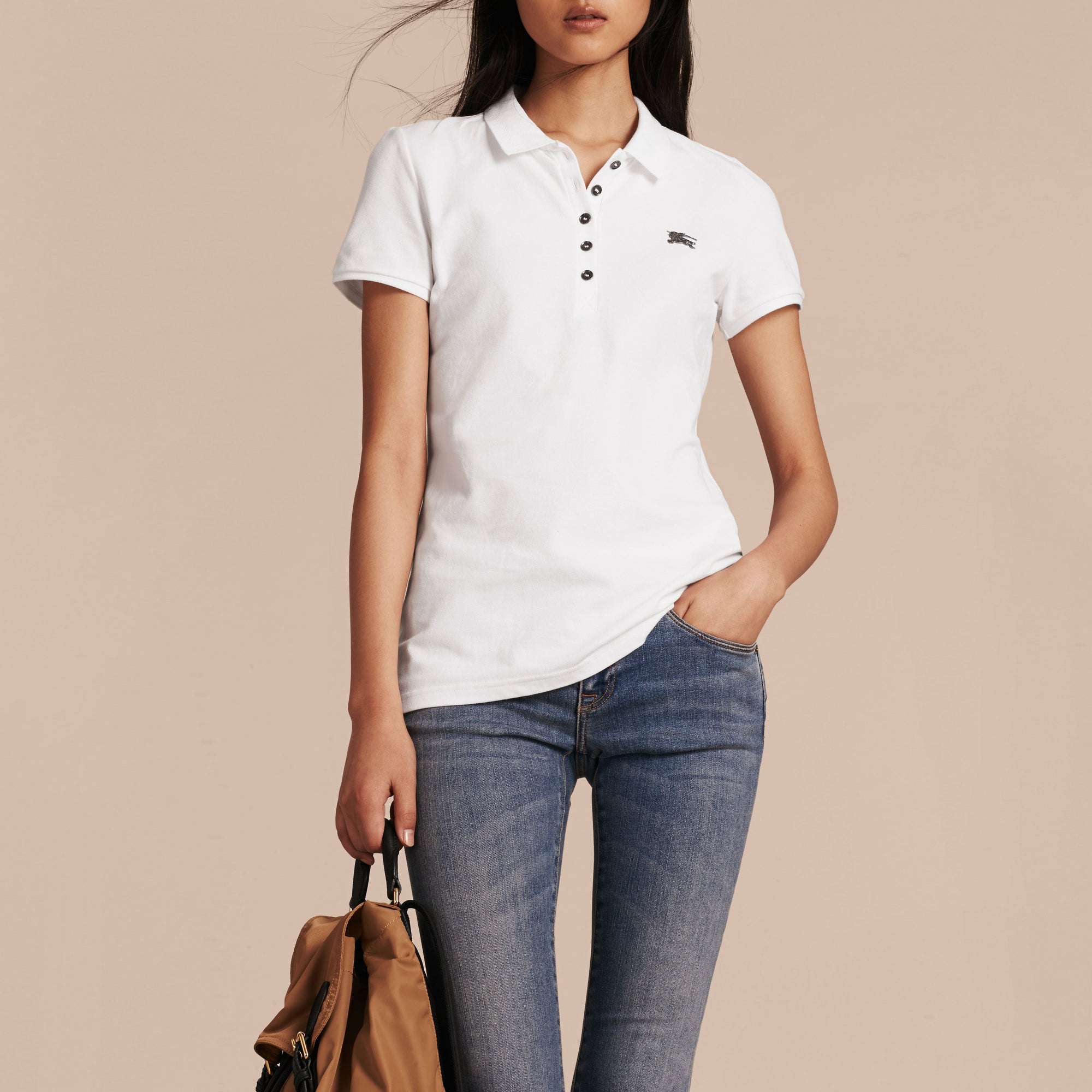 Polo en piqué de coton - White
