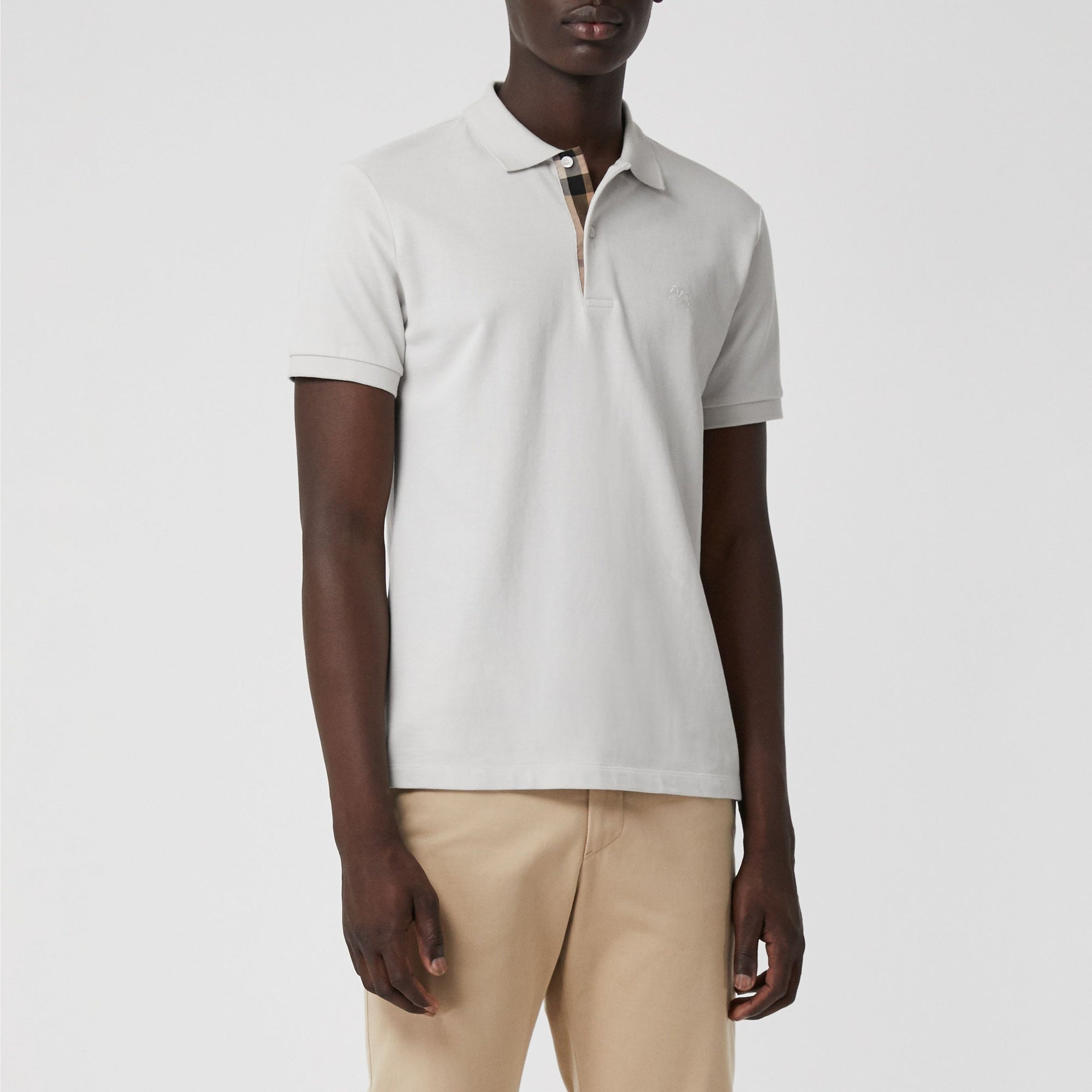 Polo en piqué de coton à motif check - White