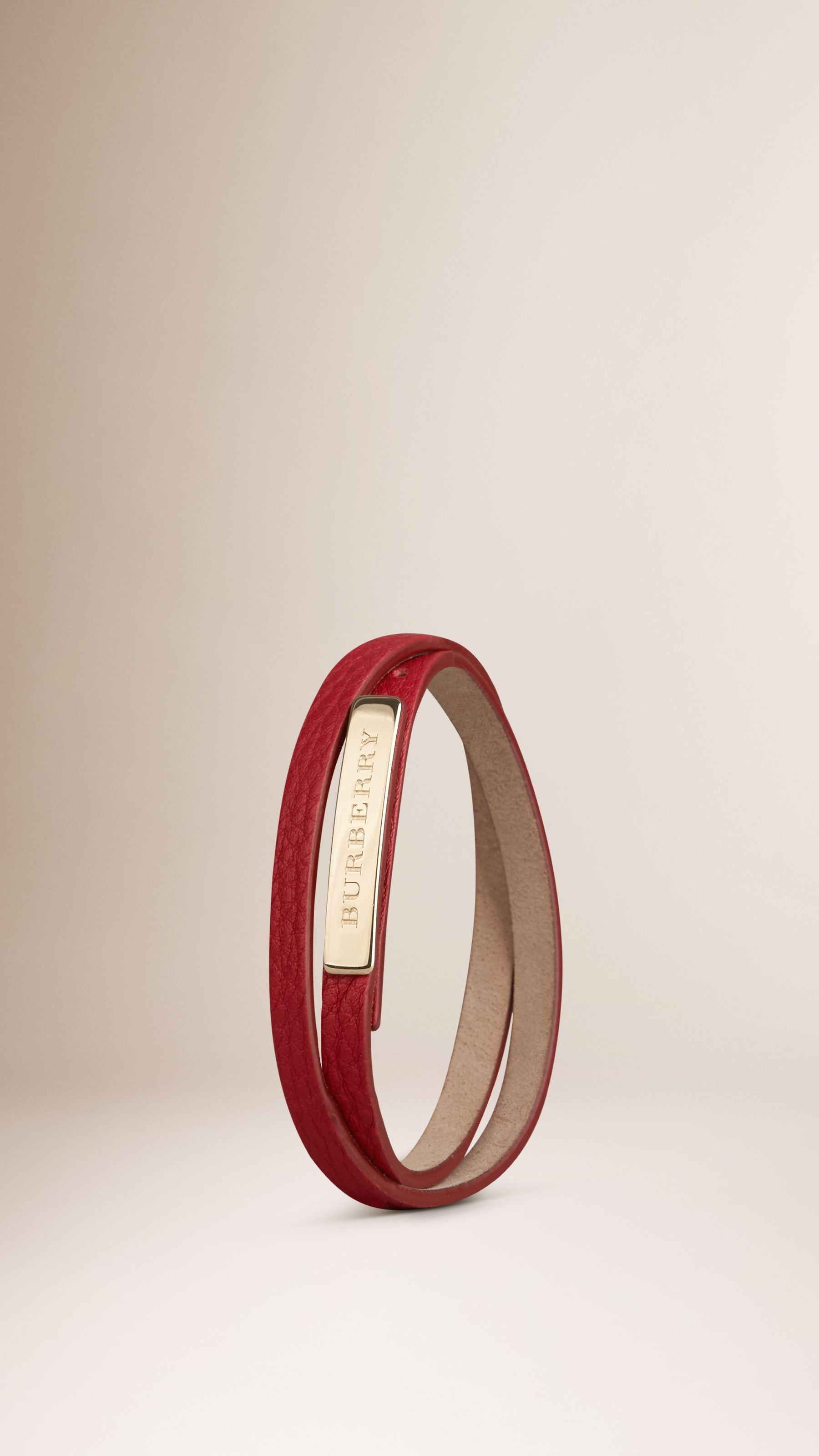 Bracelet à plusieurs tours en cuir grainé - Military Red