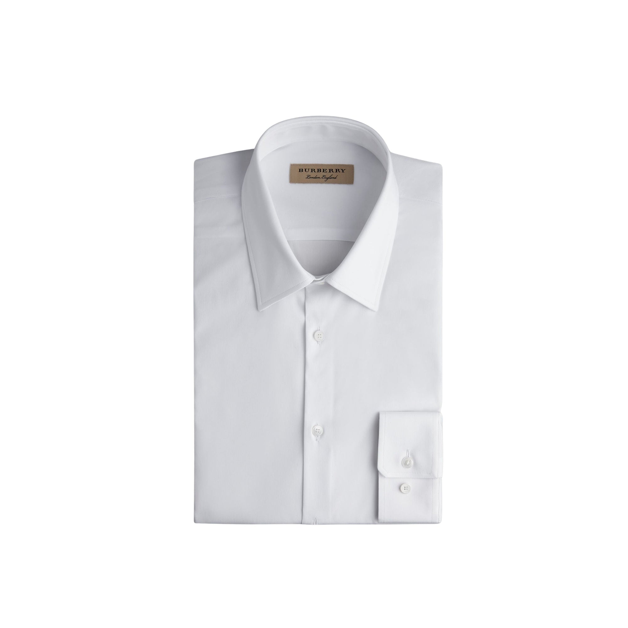 Chemise ajustée en coton extensible - White