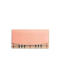Portefeuille continental en cuir et toile - Pale Coral Pink