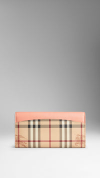 Portefeuille continental en cuir et toile - Pale Coral Pink