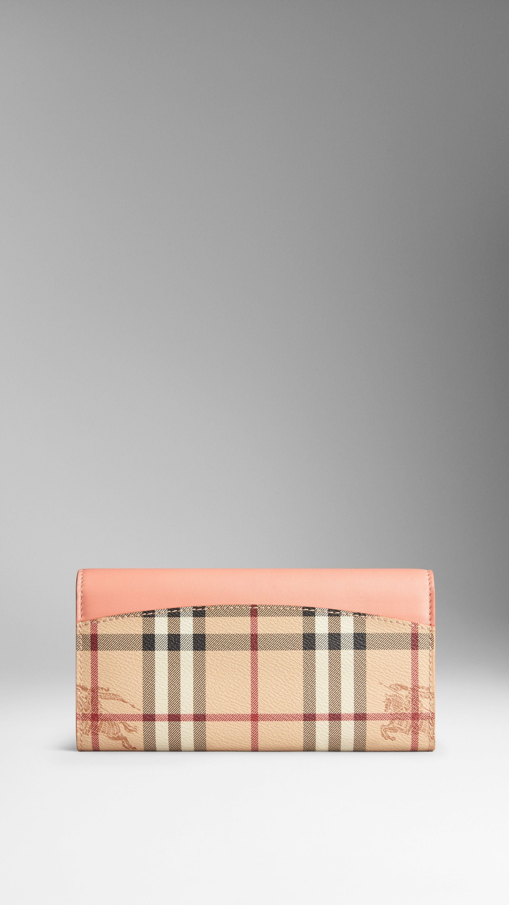 Portefeuille continental en cuir et toile - Pale Coral Pink