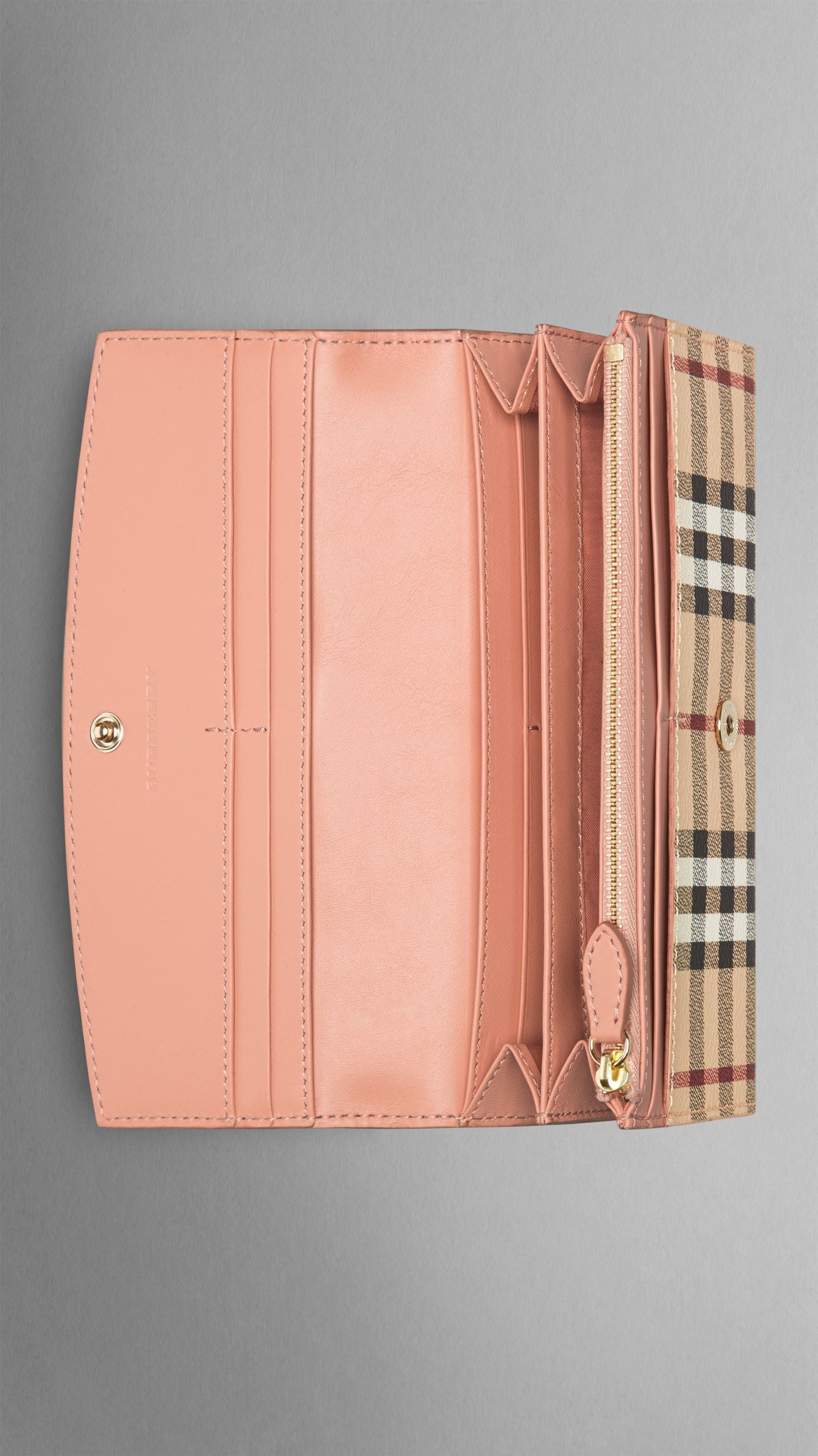 Portefeuille continental en cuir et toile - Pale Coral Pink