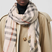 Foulard léger en laine et soie à motif check - Stone Check