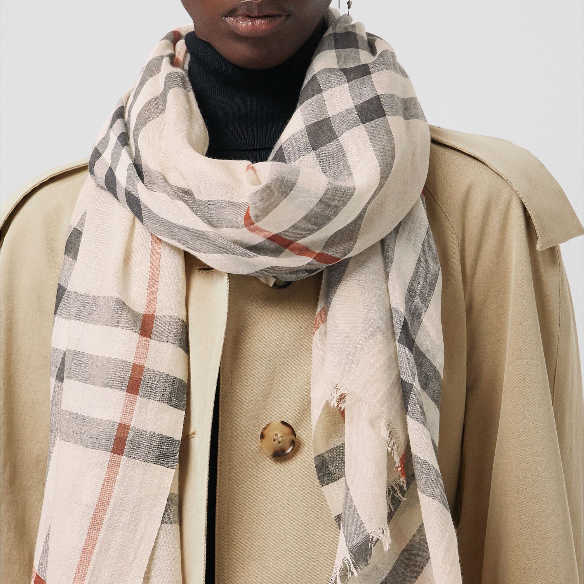 Foulard léger en laine et soie à motif check - Stone Check