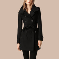 Trench-coat court en double sergé de laine - Black