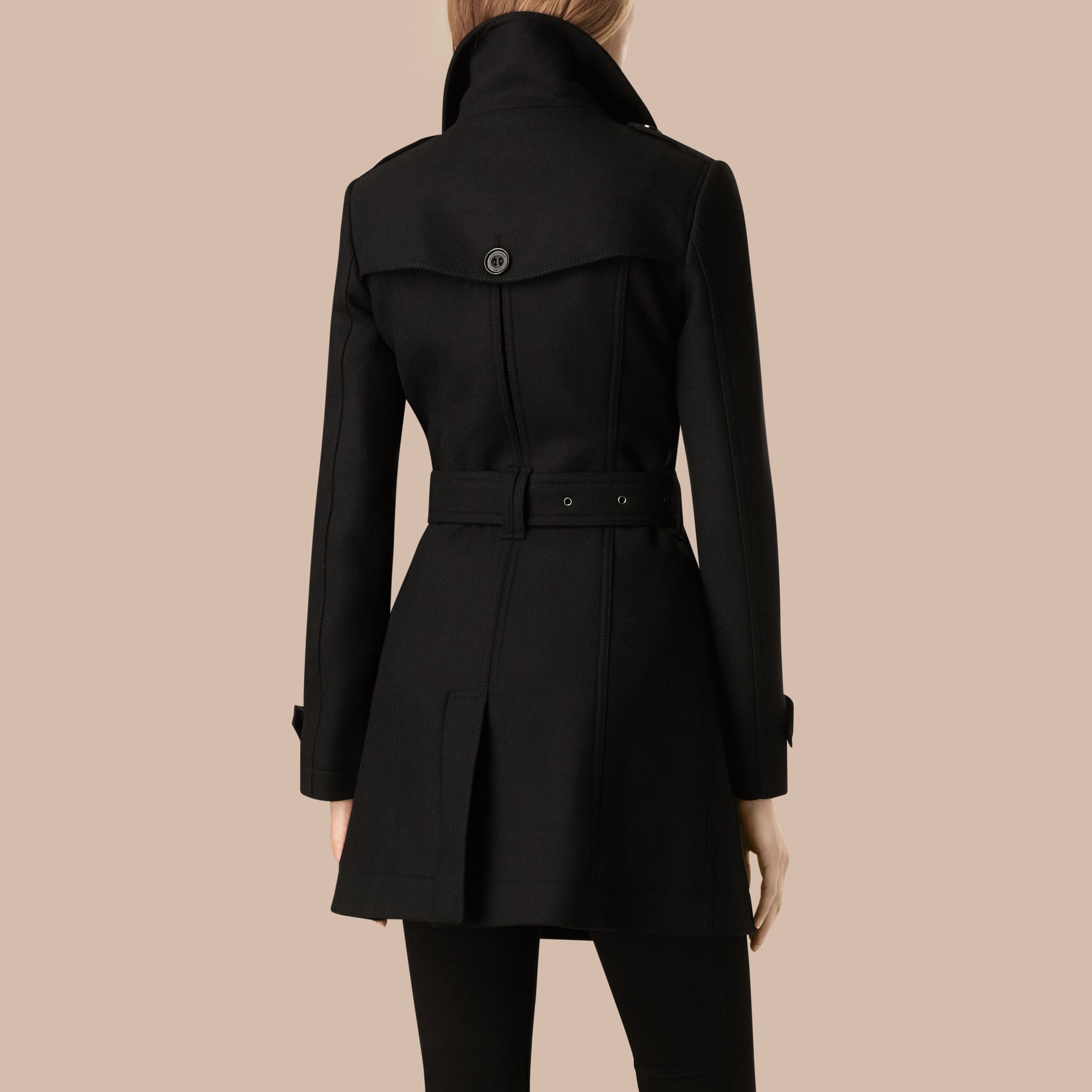 Trench-coat court en double sergé de laine - Black