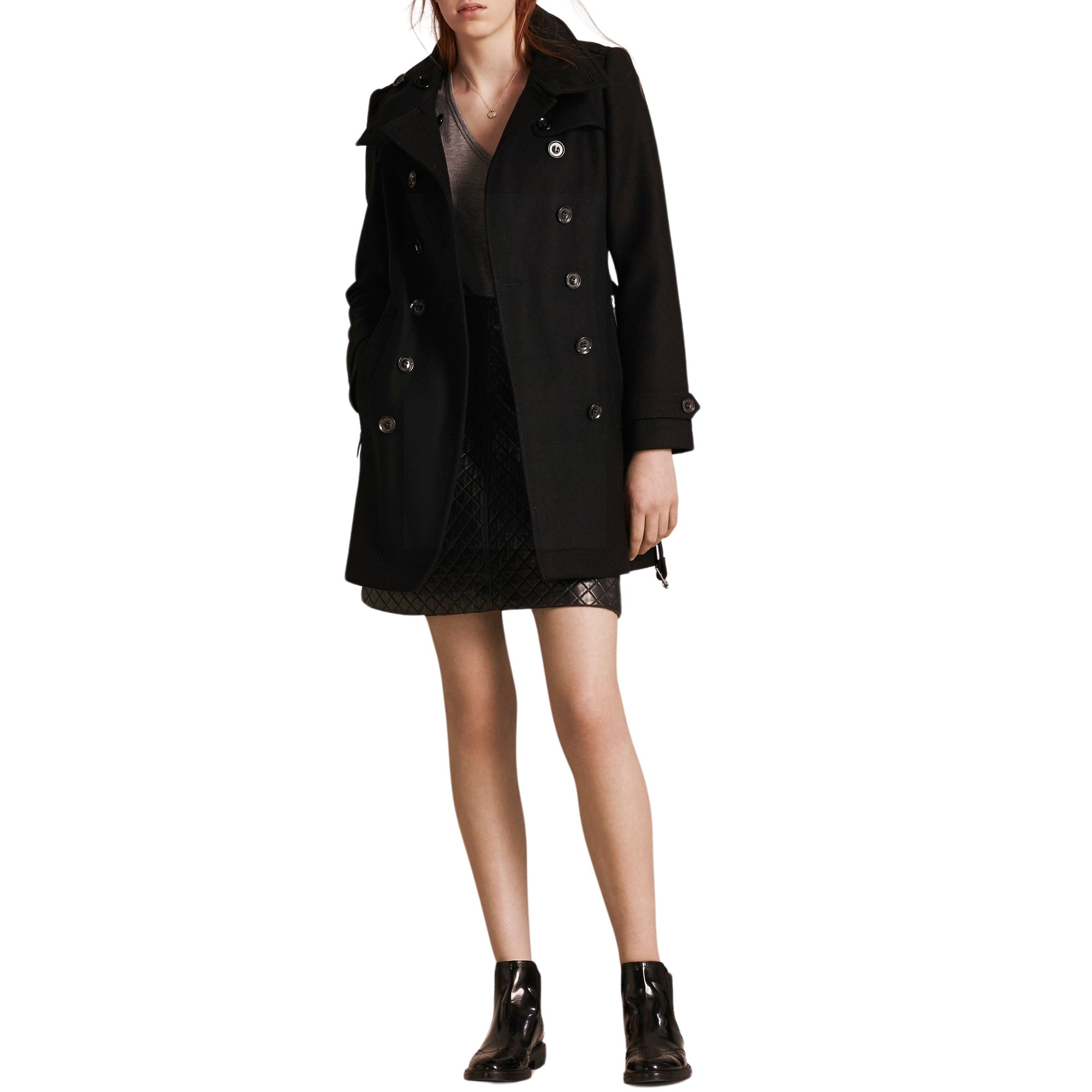 Trench-coat court en double sergé de laine - Black