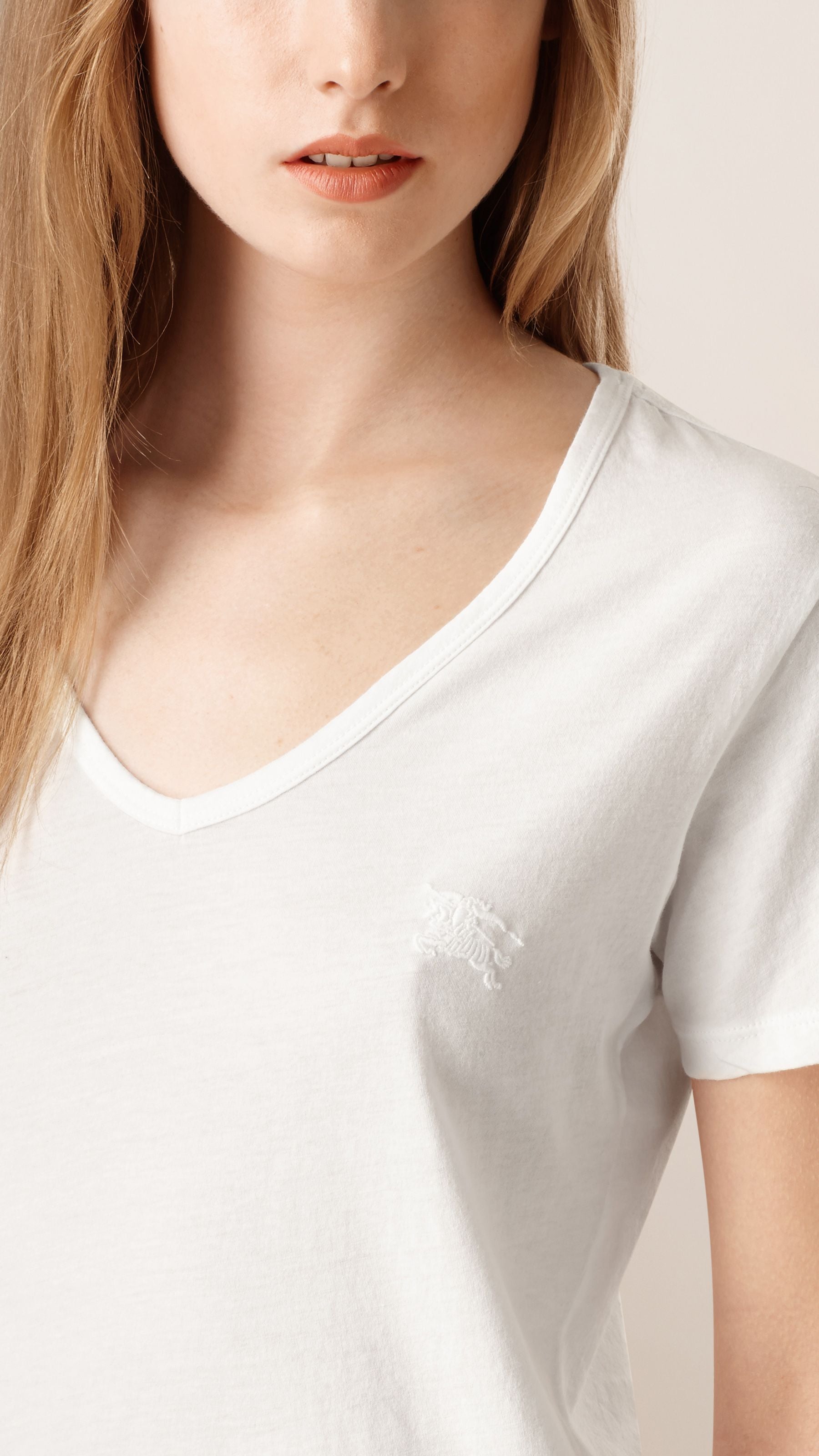 T-shirt en v en jersey de coton - White