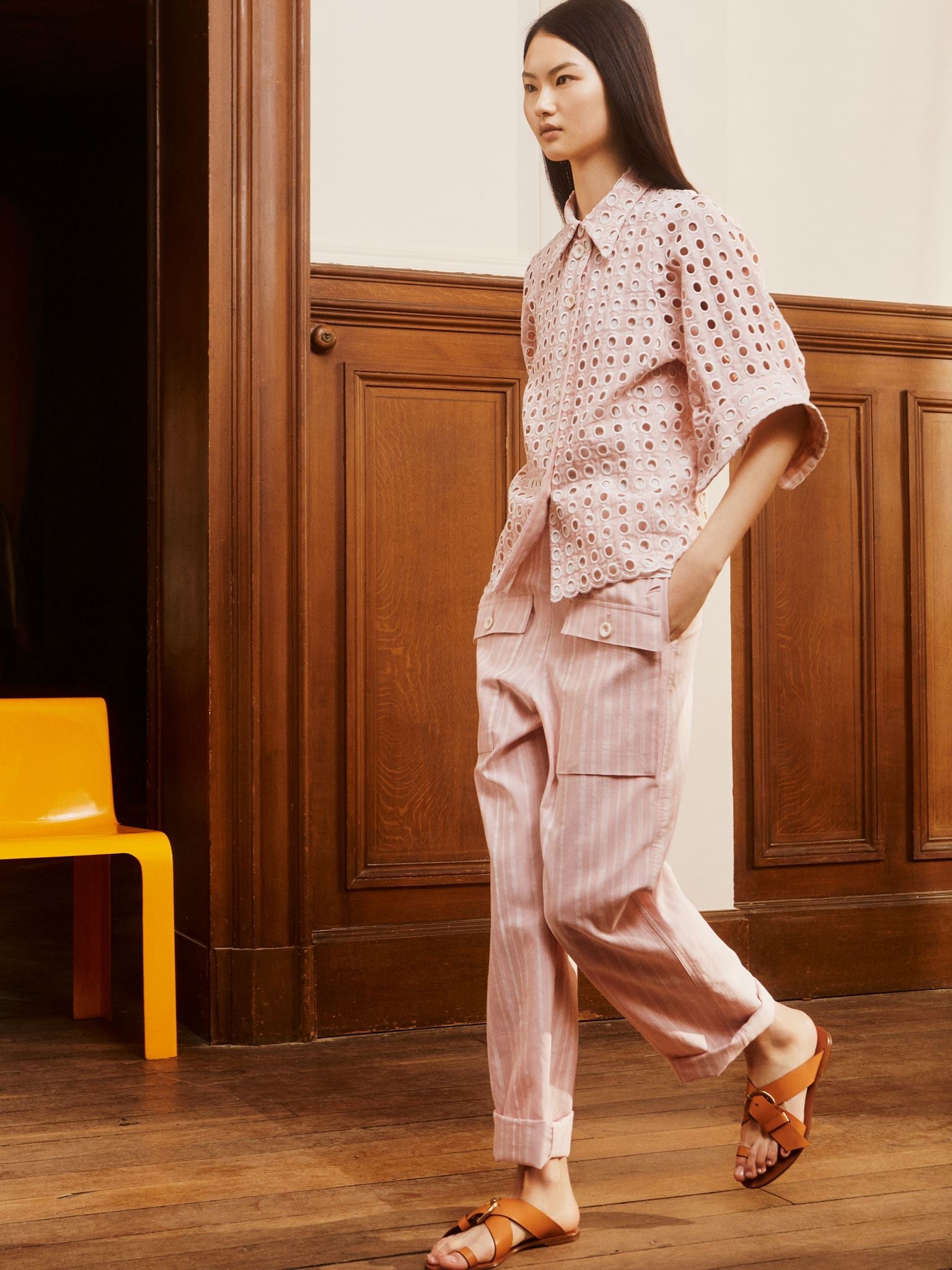 Blouse brodée en soie - Rose Ombre