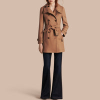 Trench-coat court en double sergé de laine - Camel