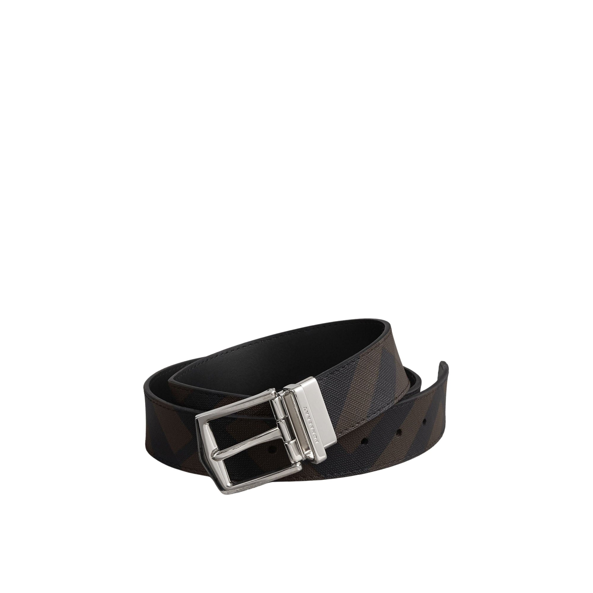 Ceinture réversible en tissu London check et cuir - Black