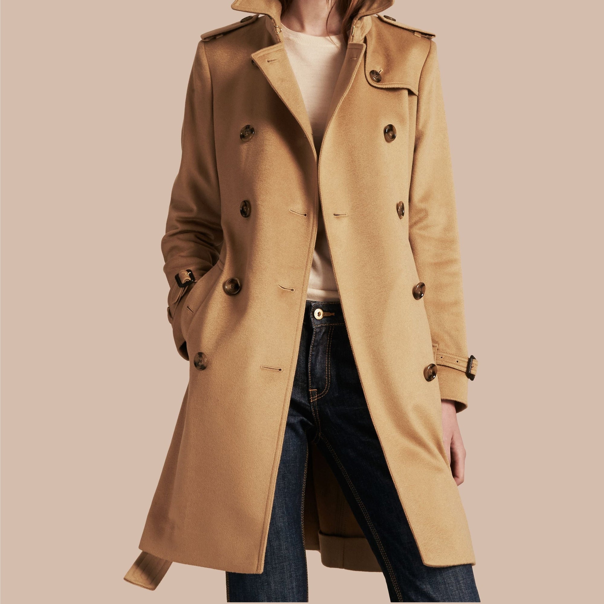 Trench-coat en cachemire à coupe Kensington - Camel