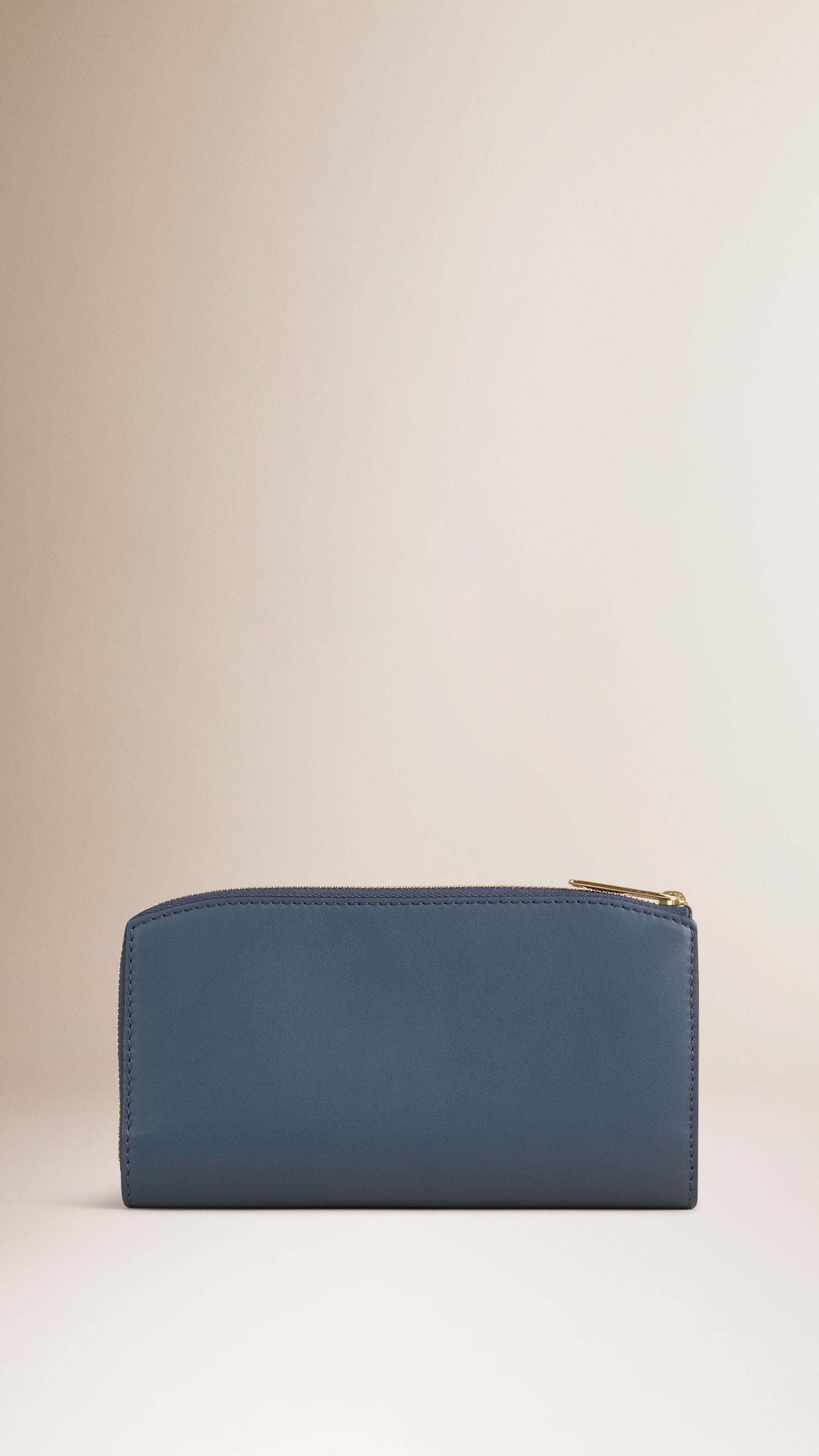 Portefeuille zippé en cuir lisse - Dark Slate Blue