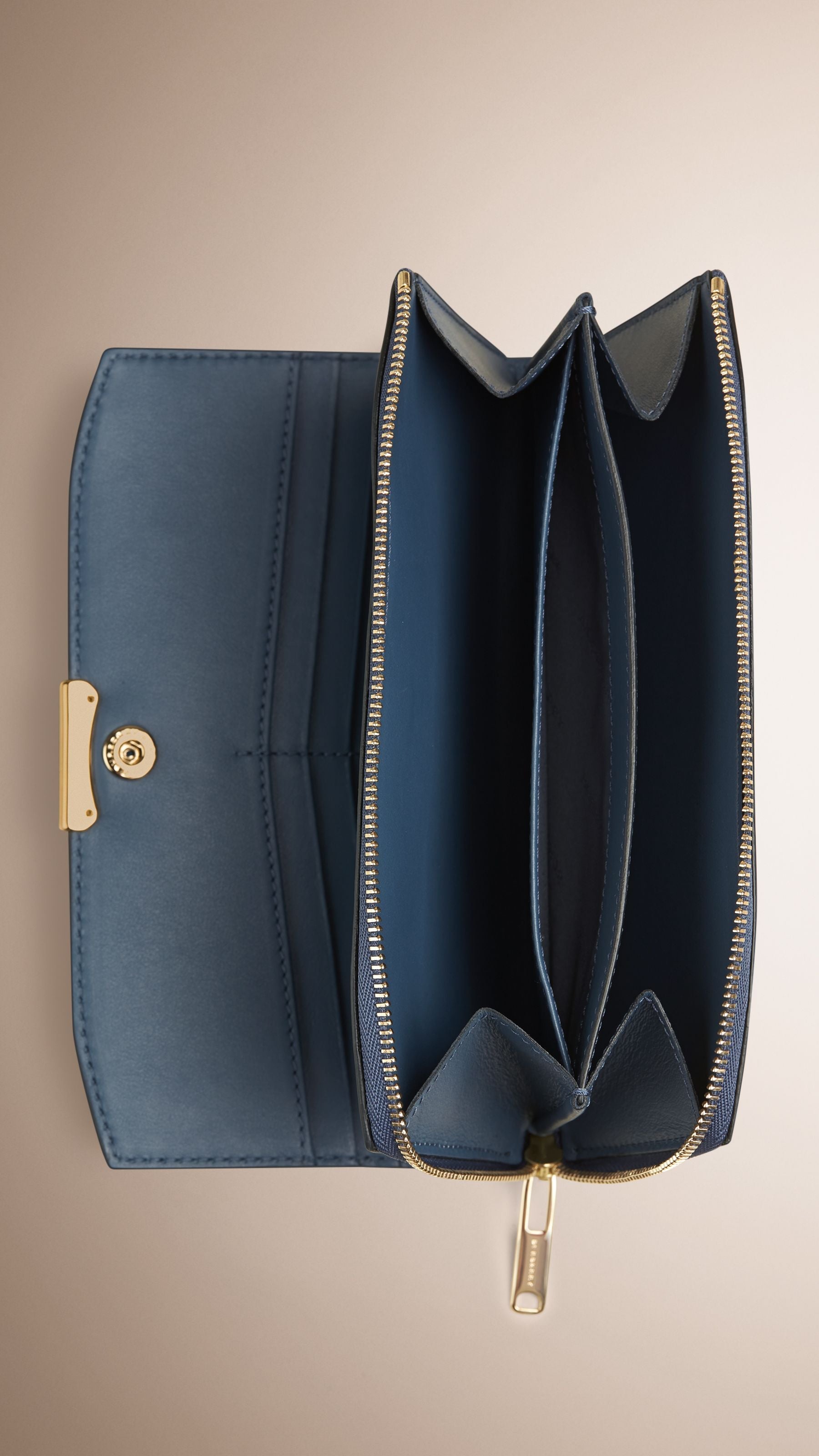 Portefeuille zippé en cuir lisse - Dark Slate Blue