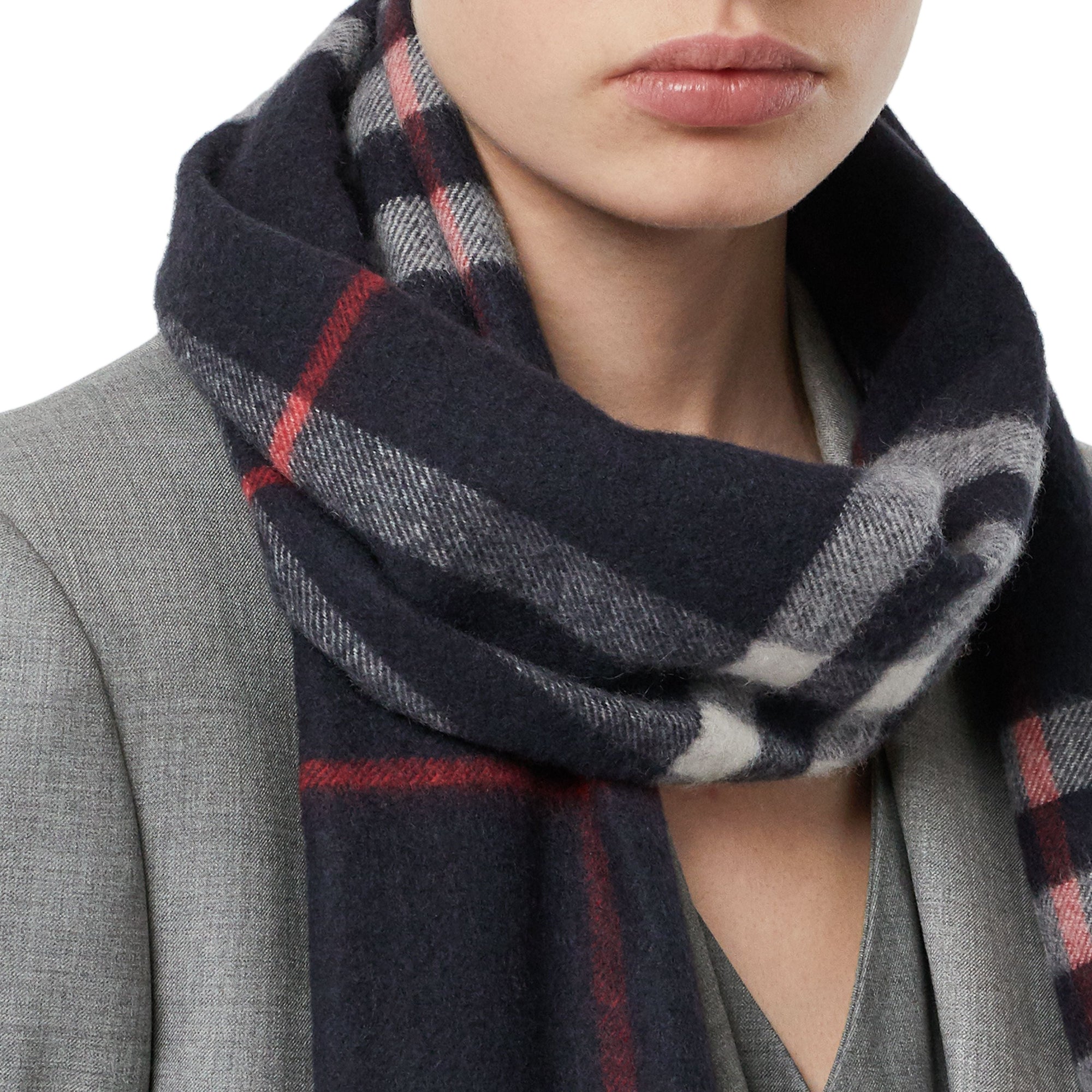 Écharpe en cachemire à motif check classique - Navy