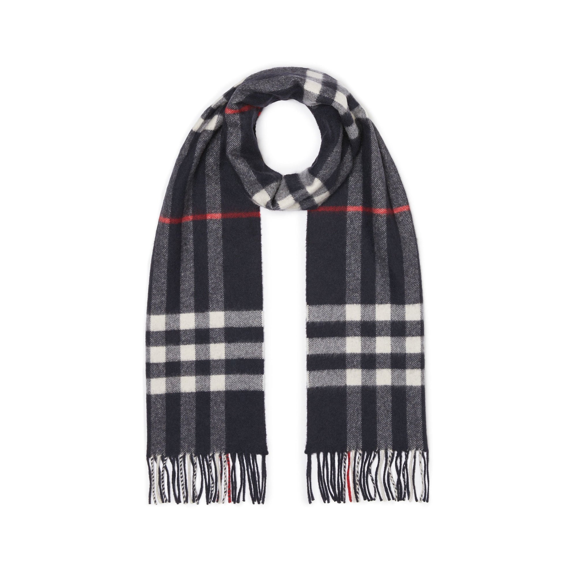 Écharpe en cachemire à motif check classique - Navy