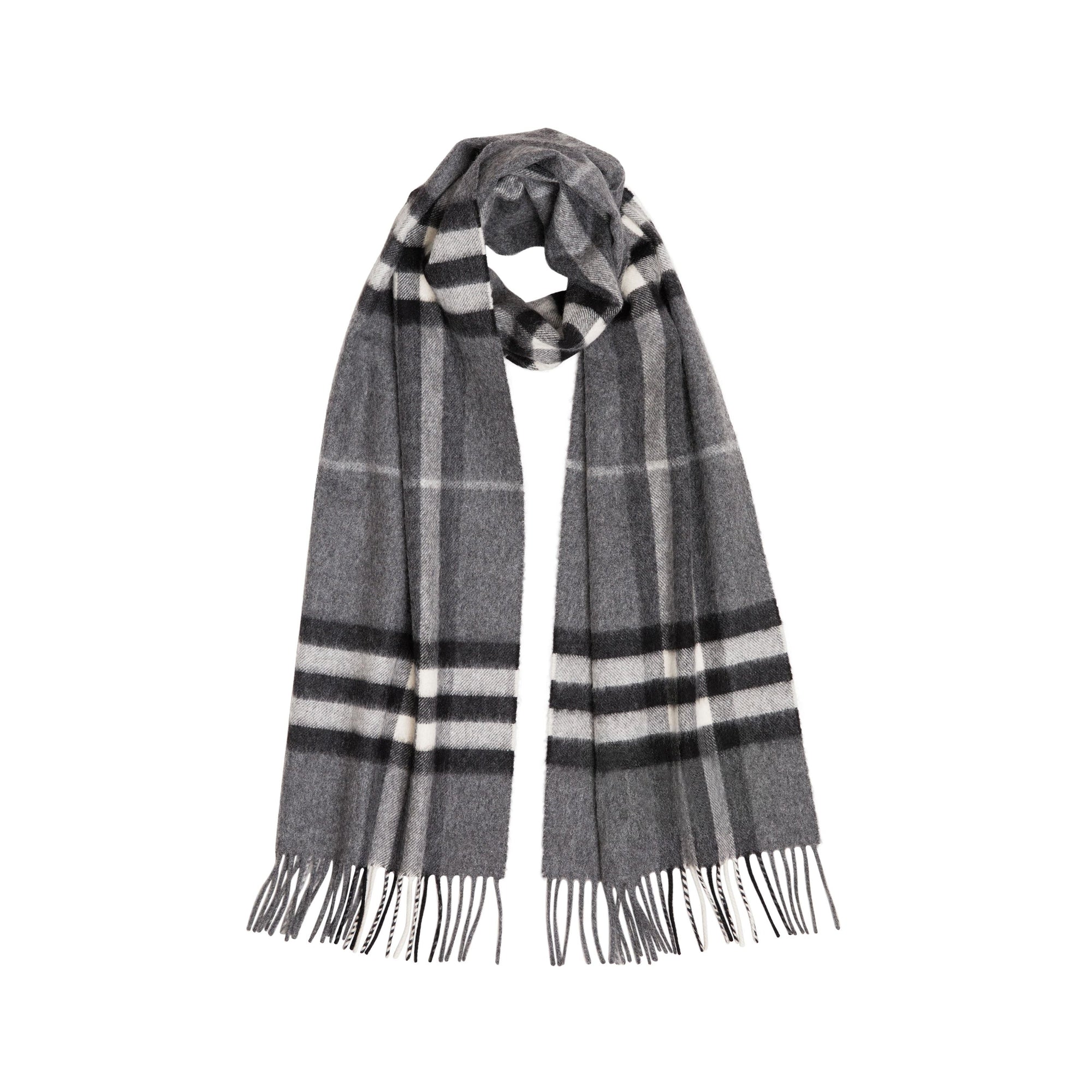 Écharpe en cachemire à motif Check classique - Mid Grey