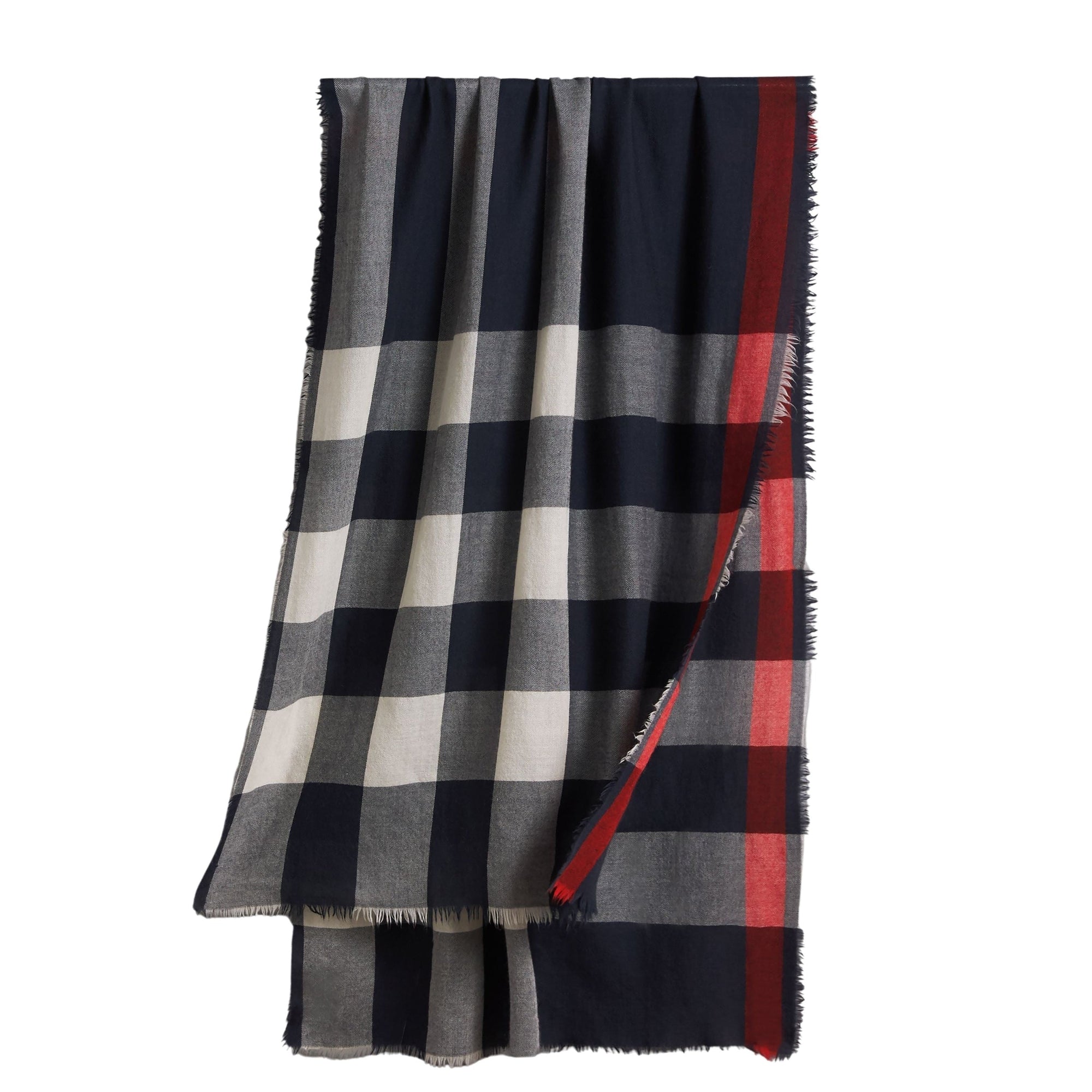 Écharpe légère en cachemire à motif check - Navy