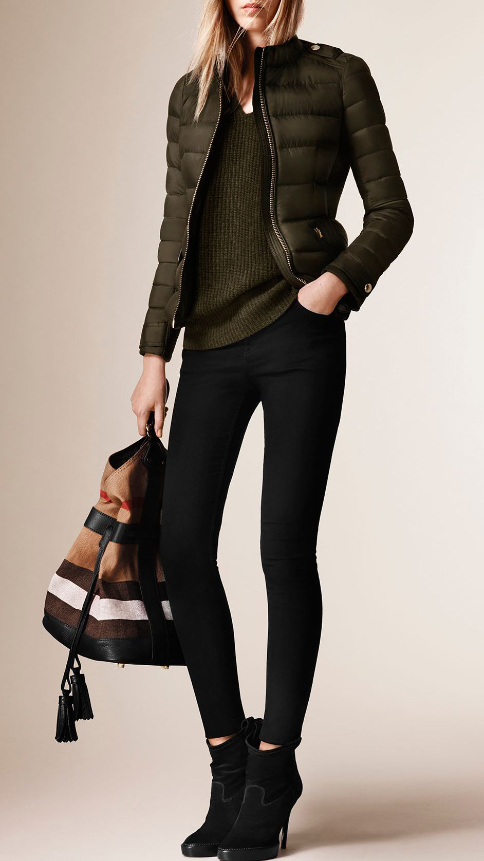 Veste ajustée légère rembourrée en duvet - Olive