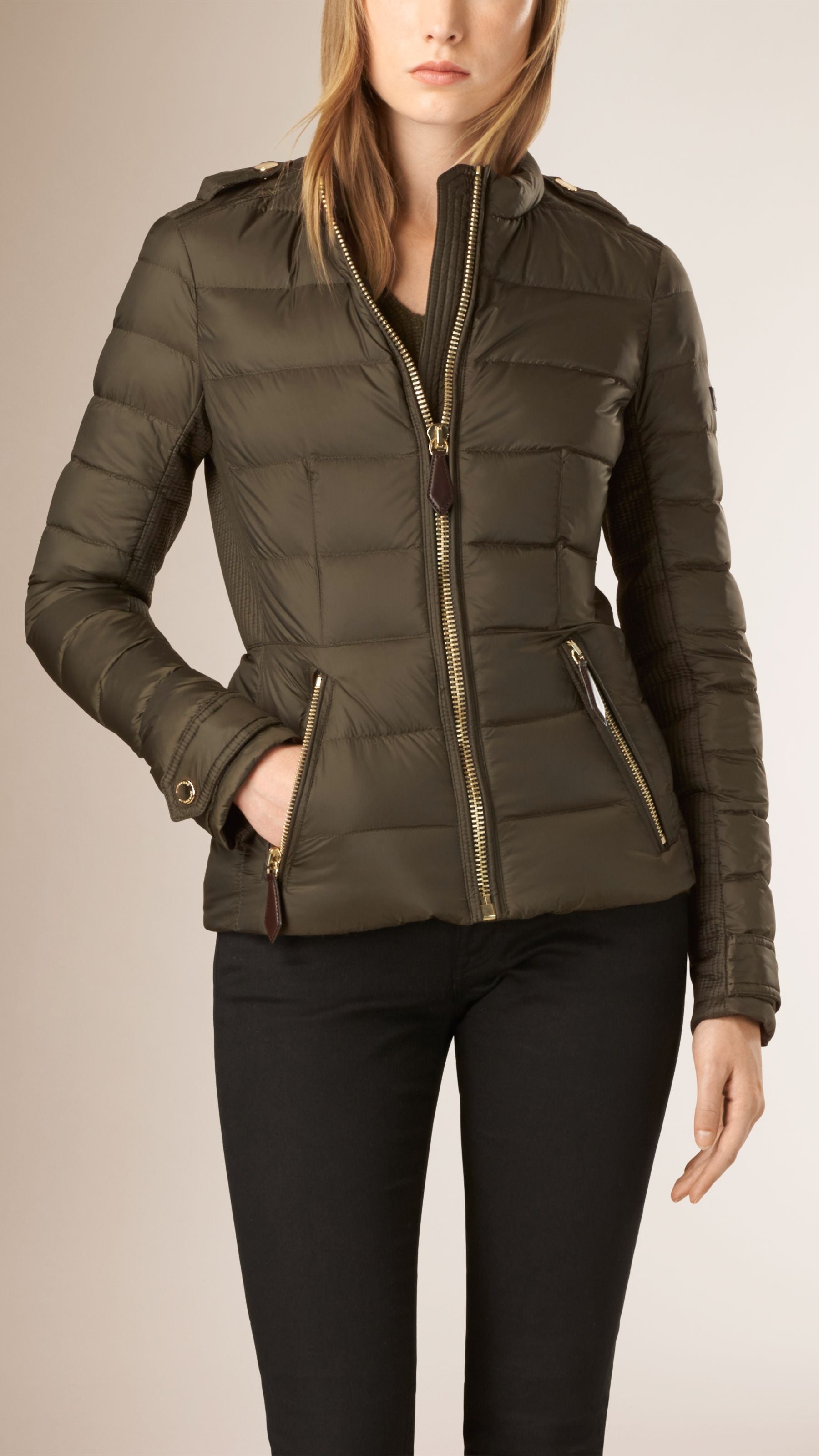 Veste ajustée légère rembourrée en duvet - Olive