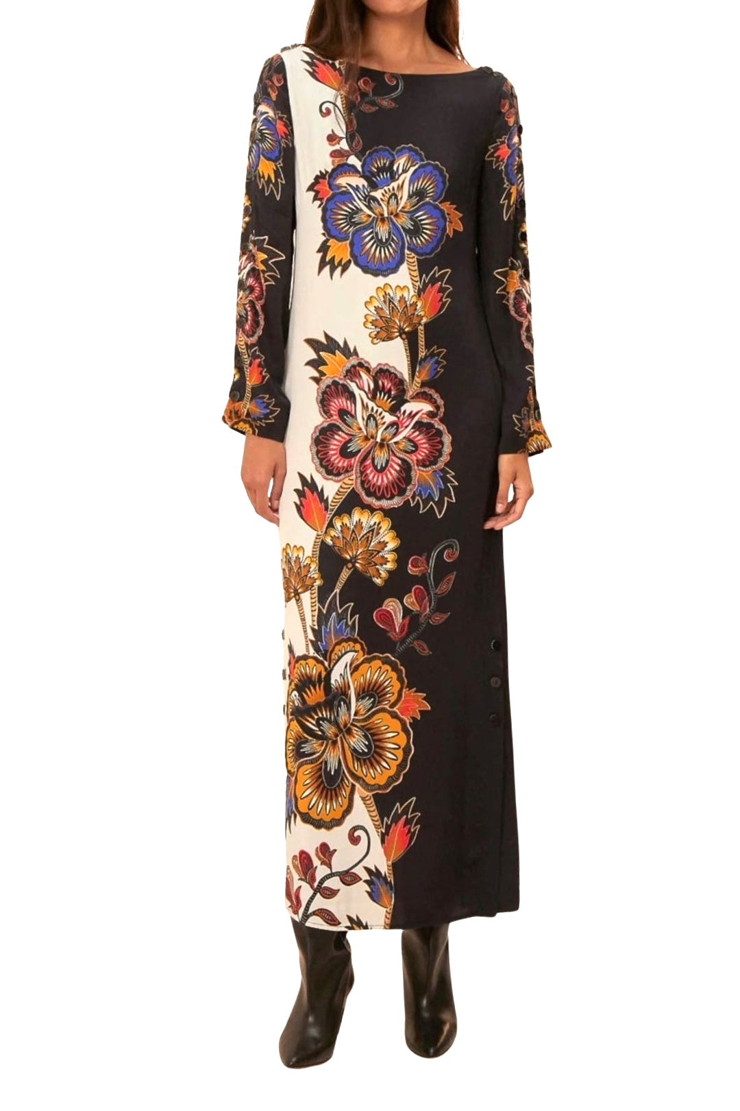 Robe longue à fleurs - Noir