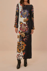 Robe longue à fleurs - Noir