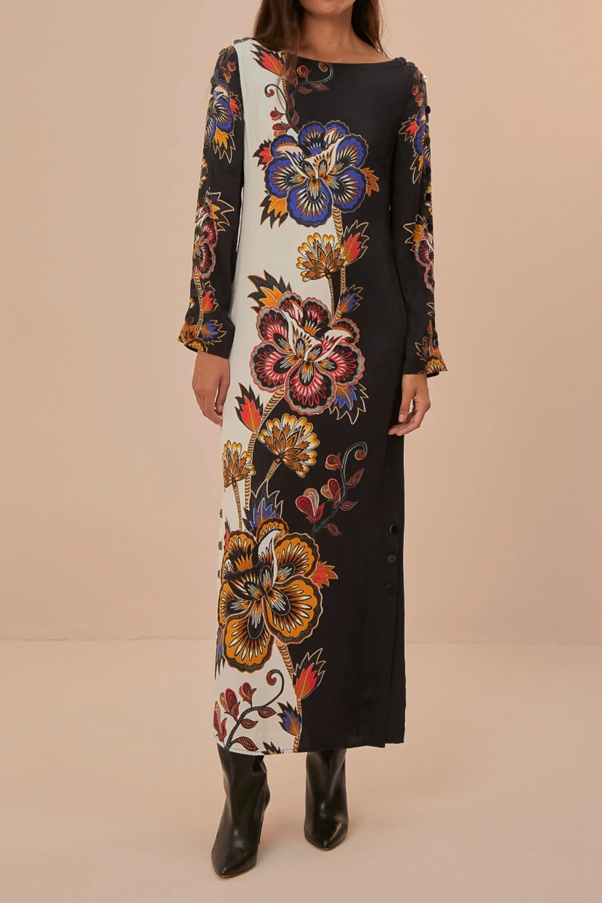 Robe longue à fleurs - Noir