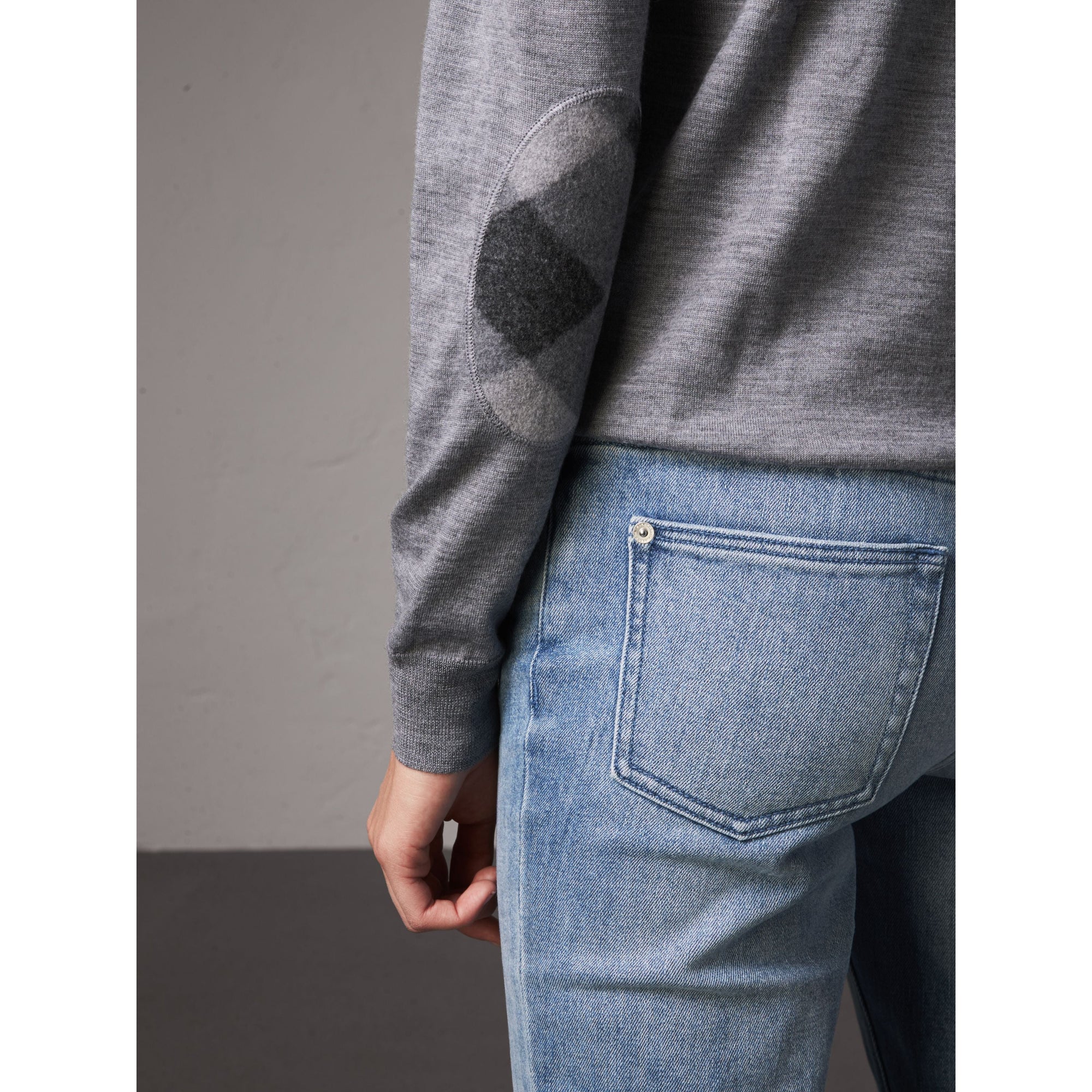 Pull à col ras du cou en laine mérinos - Mid Grey Melange