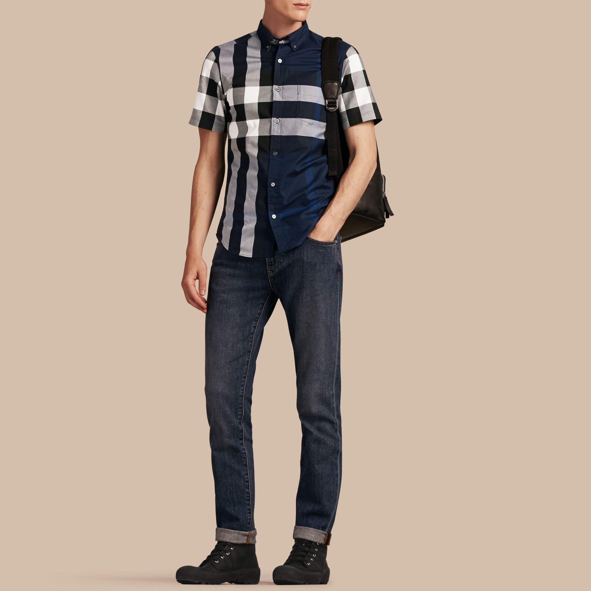 Chemise en coton à manches courtes - Indigo Blue