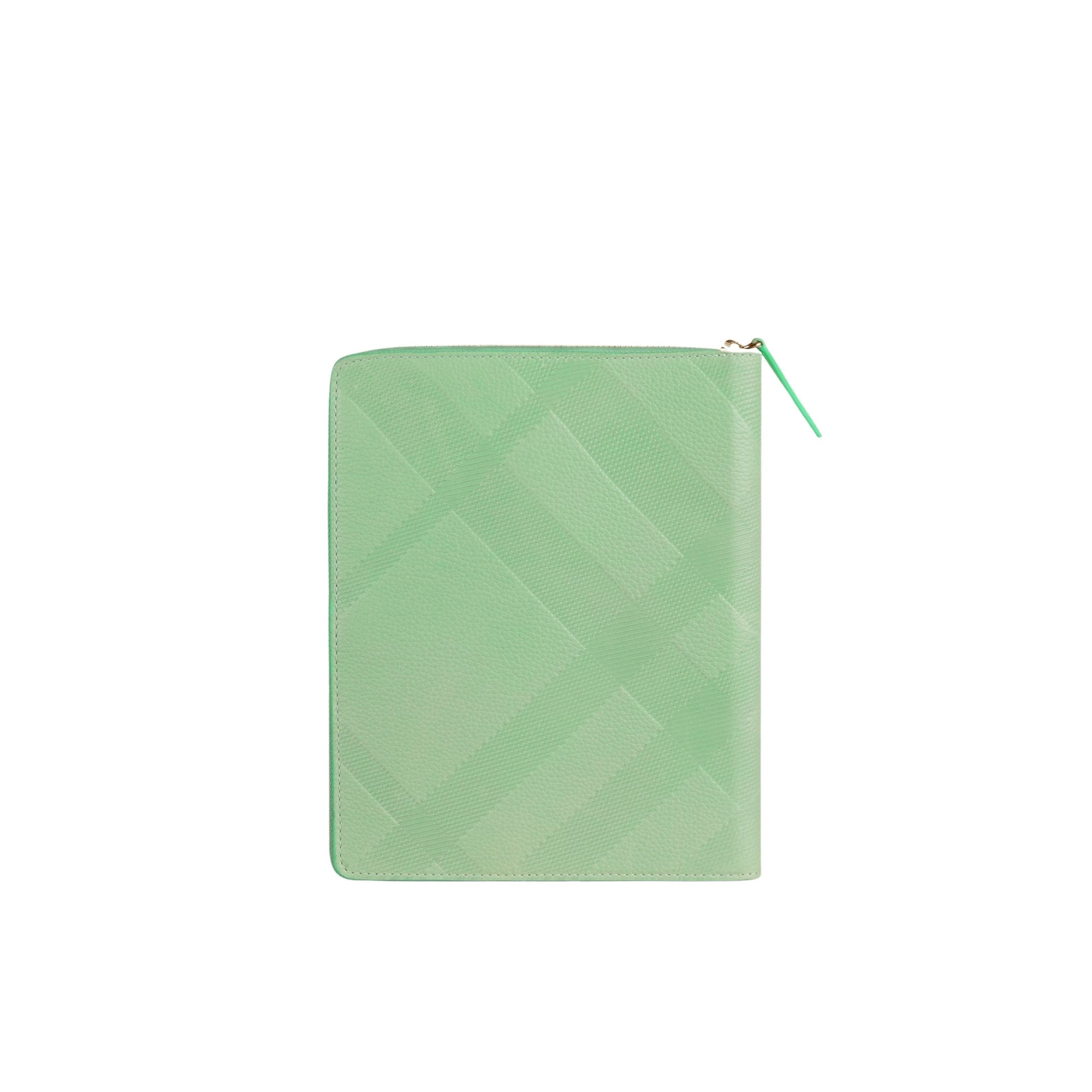 Cahier A5 en cuir zippé à motif check estampé - Light Mint